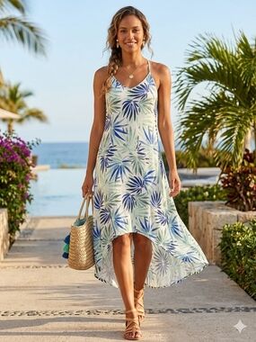 Sigrid Olsen Blue & Green Tropical High-Low Sundress